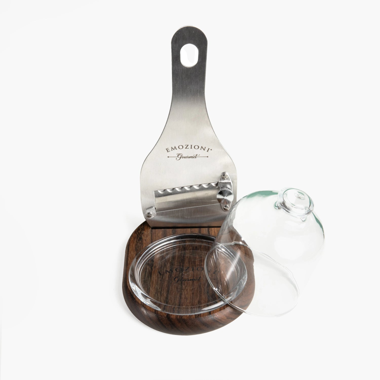 Plateau à truffe en bois ovangkol avec cloche Ø 85 mm et mandoline - Emozioni Gourmet