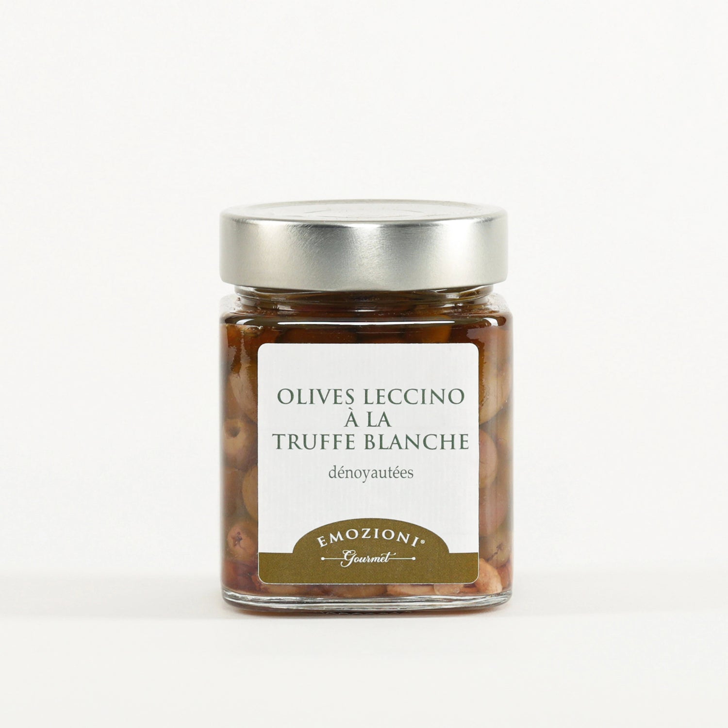 Olives leccino dénoyautées à la truffe blanche 1% - 280 g - Emozioni Gourmet